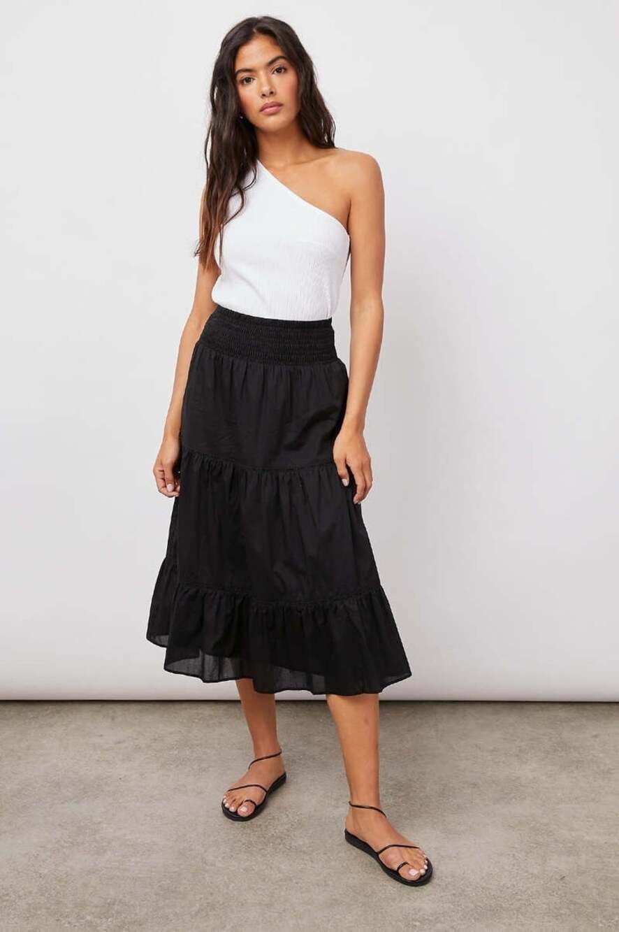 RAILS Edina Size M Black Tiered Midi Skirt Effortless Airy Minimalist Feminine
